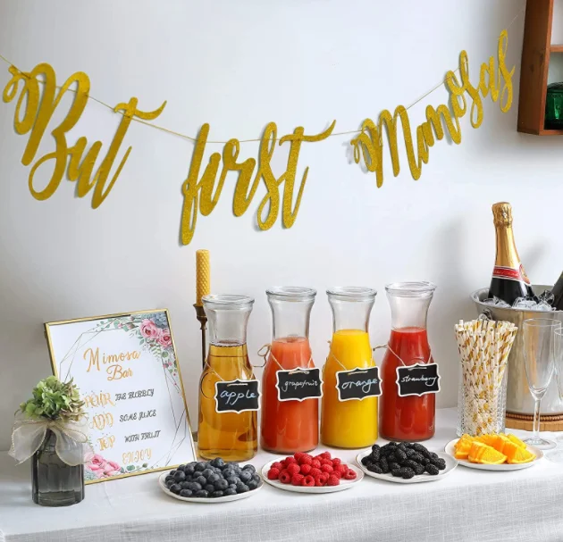 Glass Carafe Pitchers, Beverage Dispensers, Clear Jugs For Mimosas Water Milk and Juice, with Plastic Lids