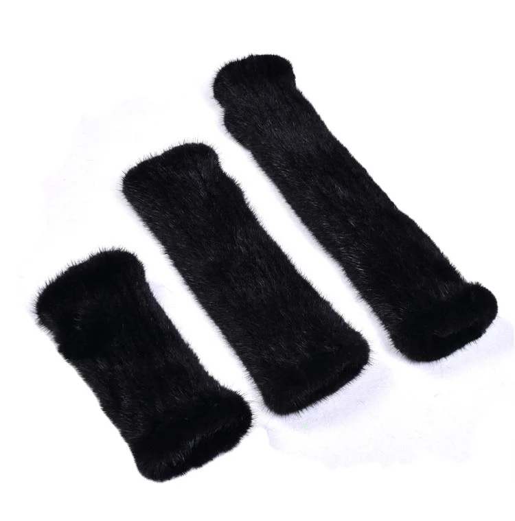 MWFur Hand knitted Mink Fur Arm Warmer Half-finger Gloves Female Sleeves Stretch Woven Mink Fur Mittens for Women