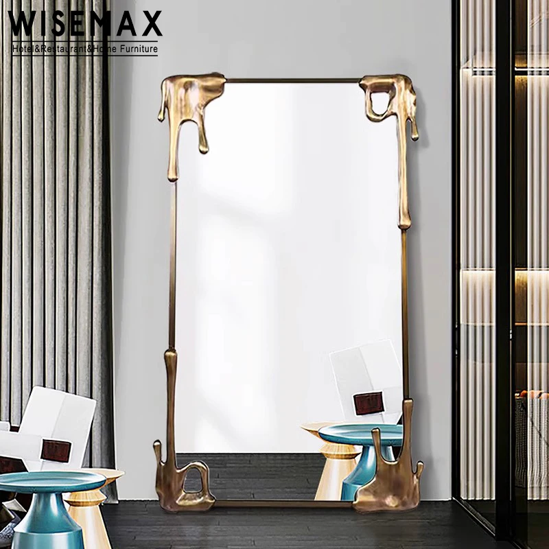 WISEMAX FURNITURE Light Luxury European Decor Retro Mirrors Living Room Solid Wood Gold Full Length Floor Mirror for Villa