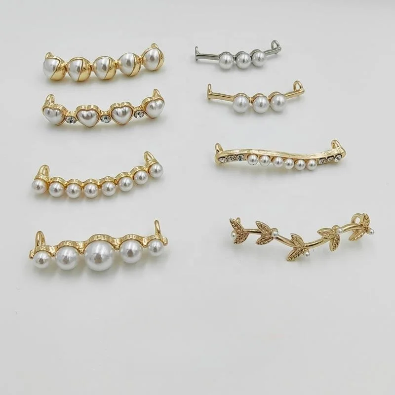 Low Price Fashion Designs Gold Silver Color Shoe Decoration Alloy And Heart Pearl Shoelace Buckle Charms