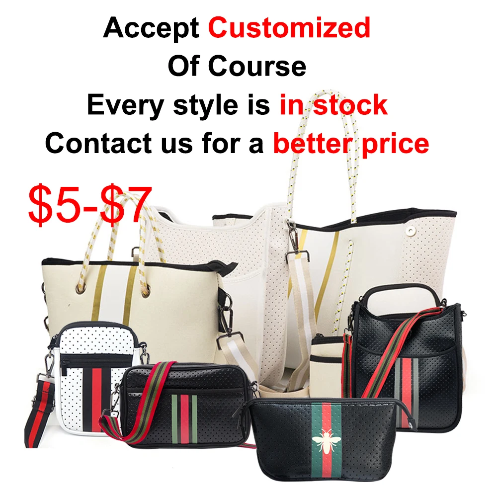 Neoprene Tote Purse Top Quality Hot Selling Neoprene Perforated Beach Bag Ladies Large Travel Tote Bag