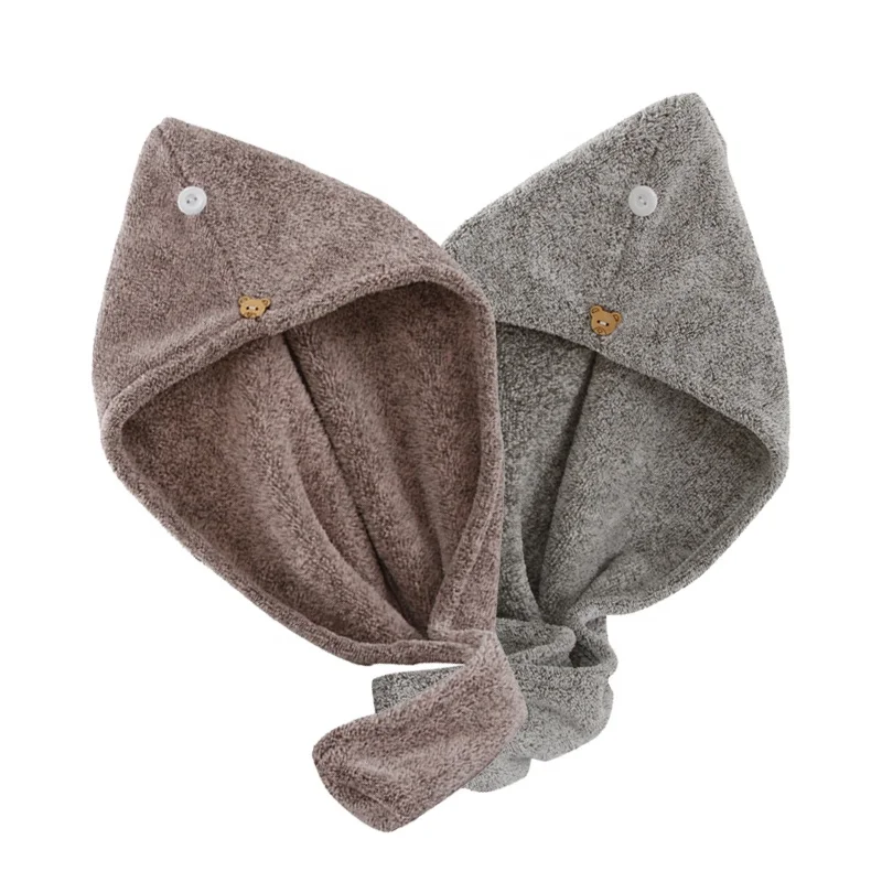 Полотенце для волос MENBORY, тюрбан с кнопками, быстрая сушка, розовый цвет