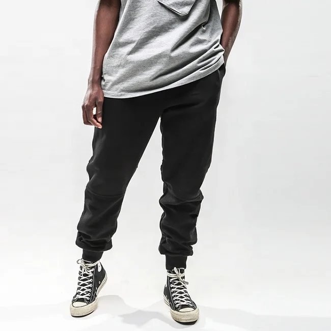 OEM high quality solid color elastic drawstring cotton patchwork jogger pants casual workout sweatpants couple streetwear stock