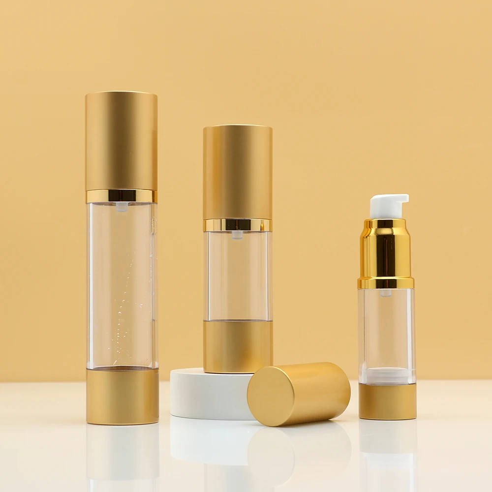 Custom silver matte gold 15ml 30ml 50ml cosmetics aluminum vacuum Airless bottle Optional spray or lotion pump