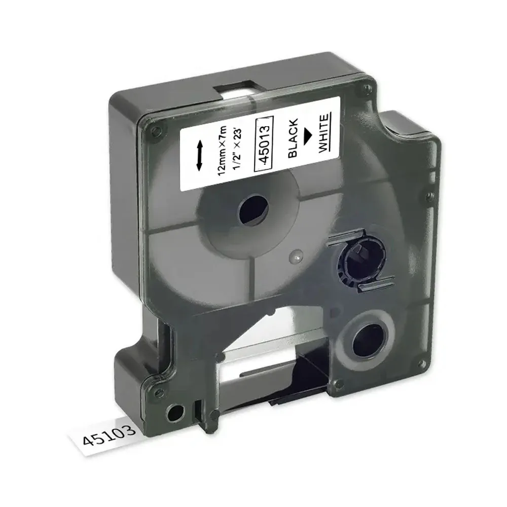 Прочная 12 мм черно-белая лента для этикеток, совместимая с Dymo D1, кассета для заправки этикеток 45013 DYMO, кассета для этикеток