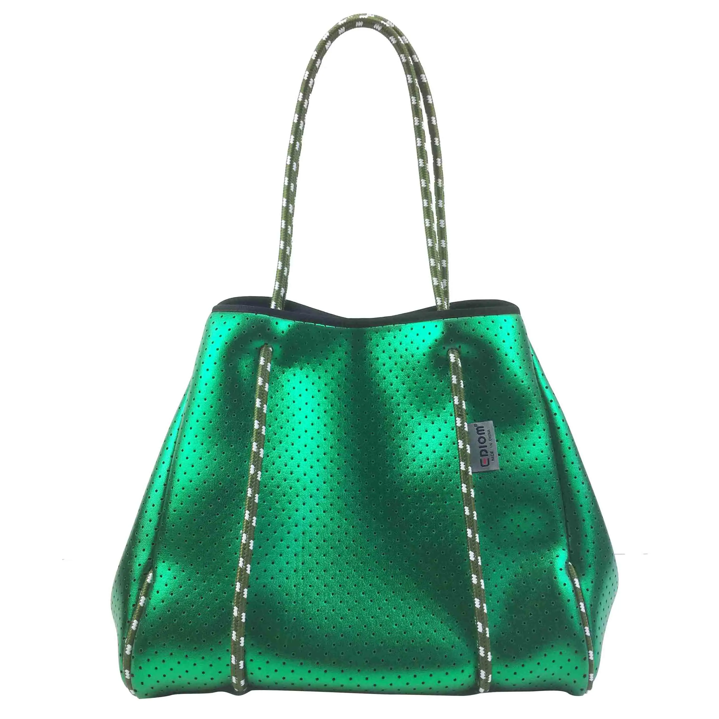 Wholesale custom design fashion perforated ladies hand bags neoprene beach tote bag for women