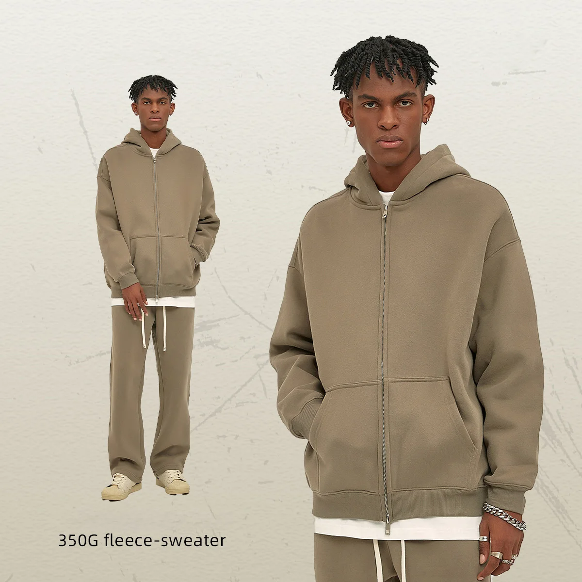 YWGH Autumn and winter new padded 350G double head zipper cardigan loose hooded sweater Zipper Hoodie