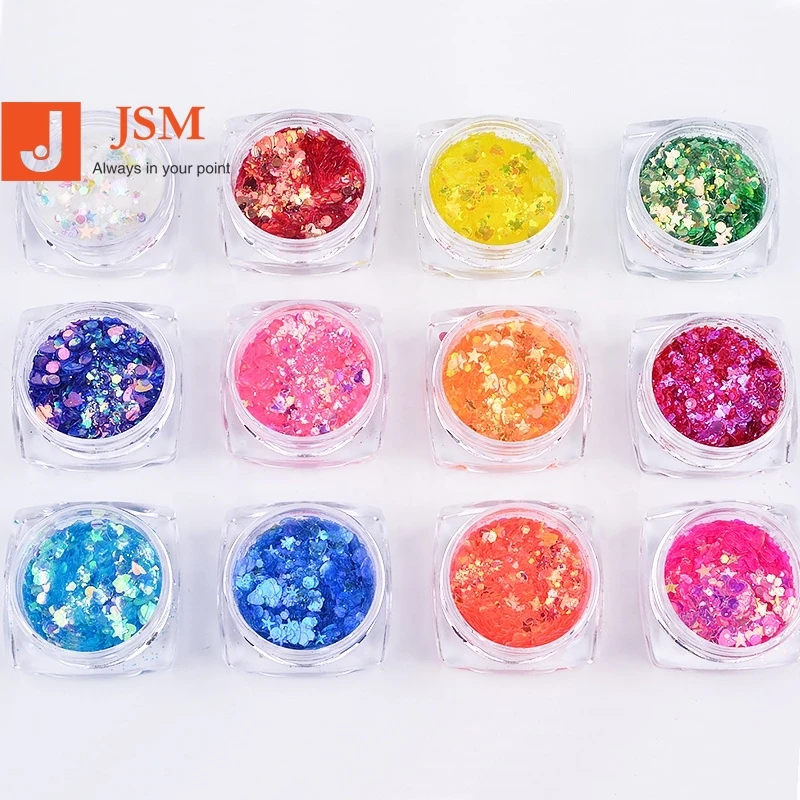 Salon  12 Pcs 3d Mixed Star Heart Round Nail Art Sequins Glitter Set Flake Nail Paillette Sparkling Decorations