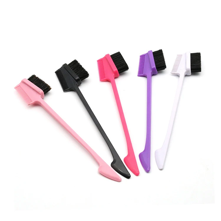 Private label  custom logo double side boar bristle hair edge brush comb eyebrow brush