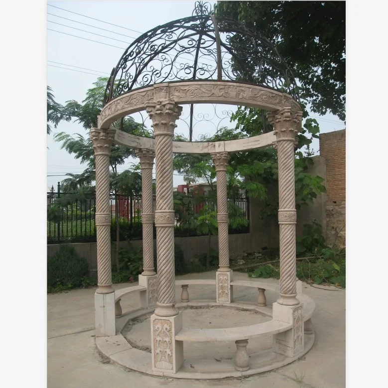 Outdoor White Marble Stone Column Gazebo