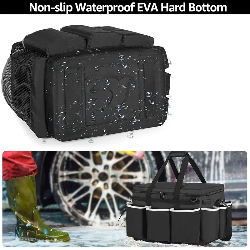 Waterproof Cleaning Caddy with EVA Hard Bottom Car Detailing Tools Tote Bag Wearable Cleaning Caddy Storage Bags