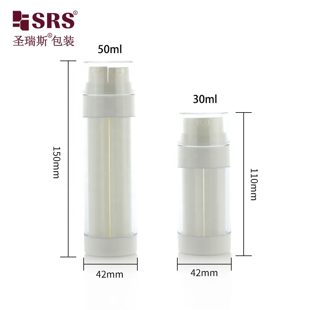 A0233 Empty Clear Airless Bottle 50ml White Container with Vacuum Pump Double Chamber 2 Separate Nozzles/Mono Nozzle For Mixing