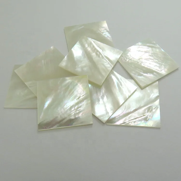 30X30X1.5MM Double Flat Shell Natural White Mother Of Pearl Square Sheet Gemstone For Jewelry Making
