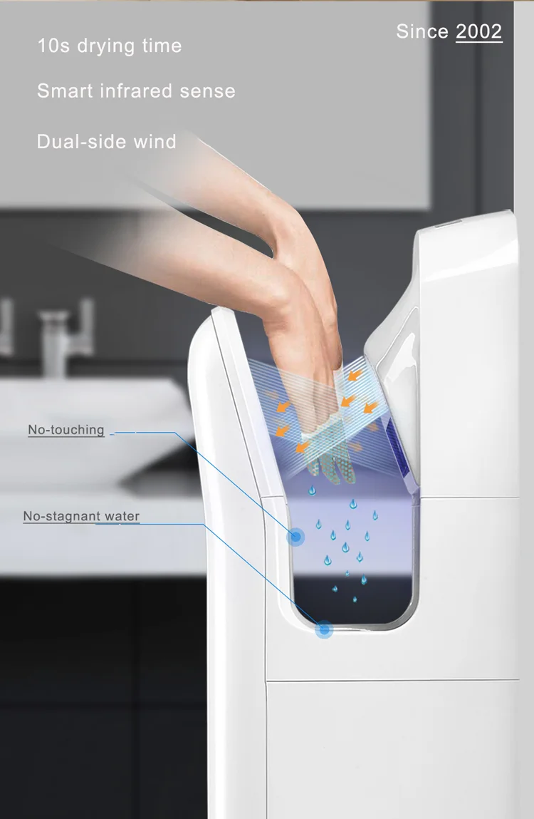 Electric Automatic Brushless Motor Hand Dryer for Hotel Toilets/Bathrooms ABS Material High Speed Warm & Cold Air