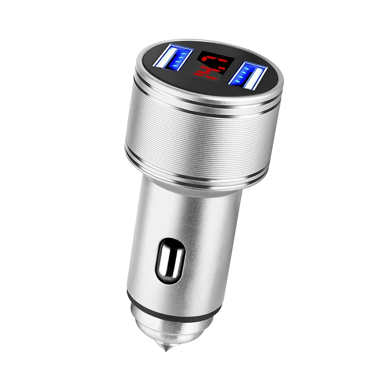 Best Selling Products 2021 In USA 12V 3.1A Car Charger With LED display Safety Hammer Charger USB Car
