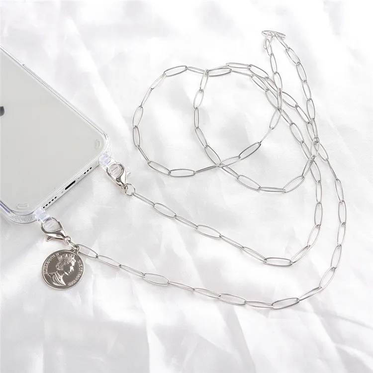 
Softness Tpu Cell Phone Covers For Iphone X 11 12 pro max Necklace Crossbody Phone Case With Stainless Steel Chain 
