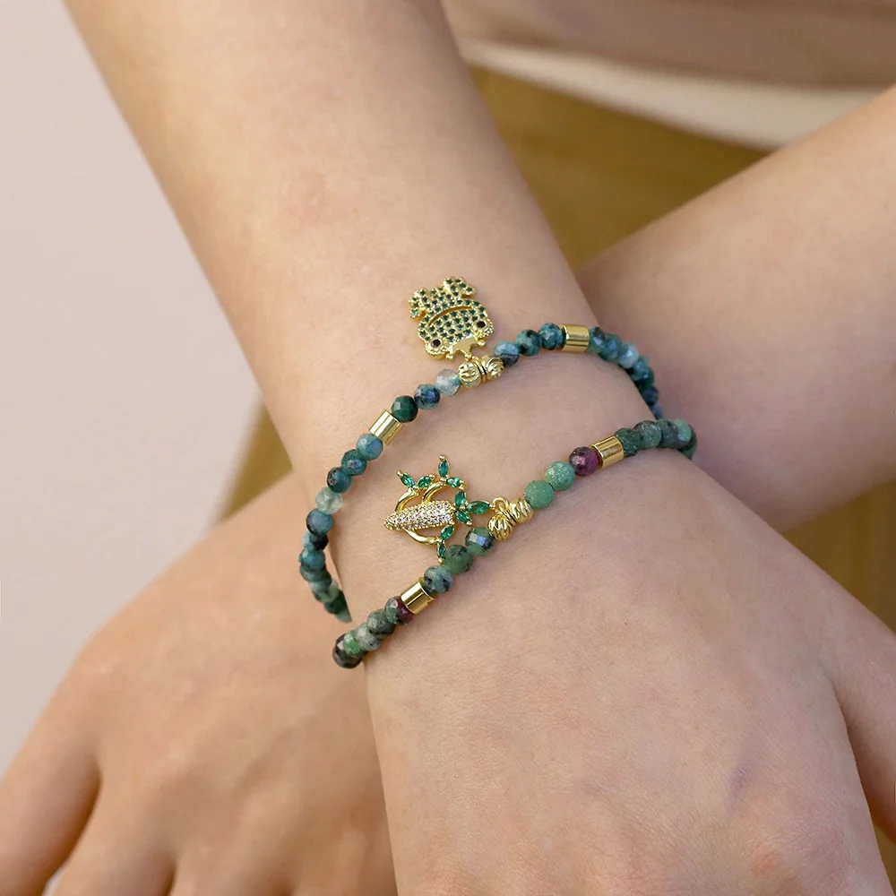 Wholesale Delicate Full Zircon Frog Precious Stone Handmade Beaded Bracelet