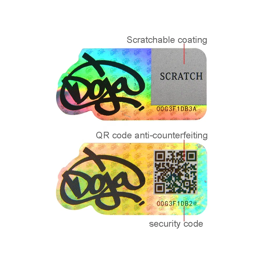 Waterproof Vinyl Die Cut Anti-fake Hologram Sticker Authenticity Security Sequence Codes With Special Void Logo Label