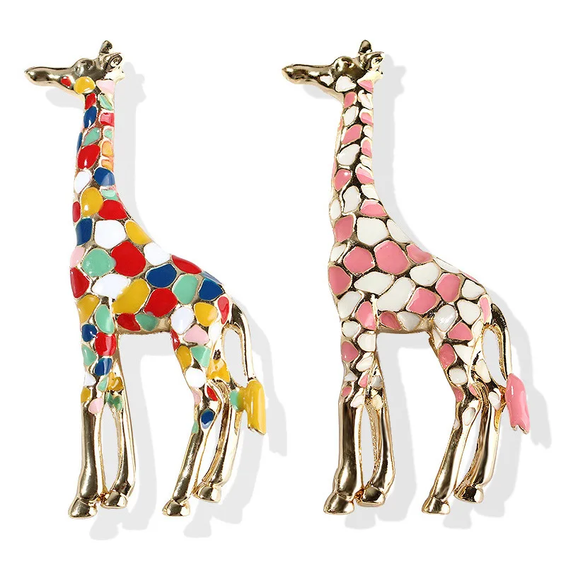 Creative Personalized Fashion Suite Jewelry Artistic Colorful Mosaic Oil Drop Metal Alloy Suite Shoulder Giraffe Brooch Pins