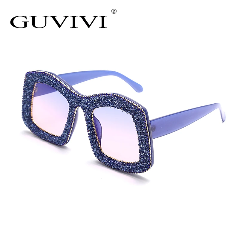 GUVIVI Seasonal big frame new glasses vintage Square Frame fashion glitter candy color wholesale women 2021 sunglasses