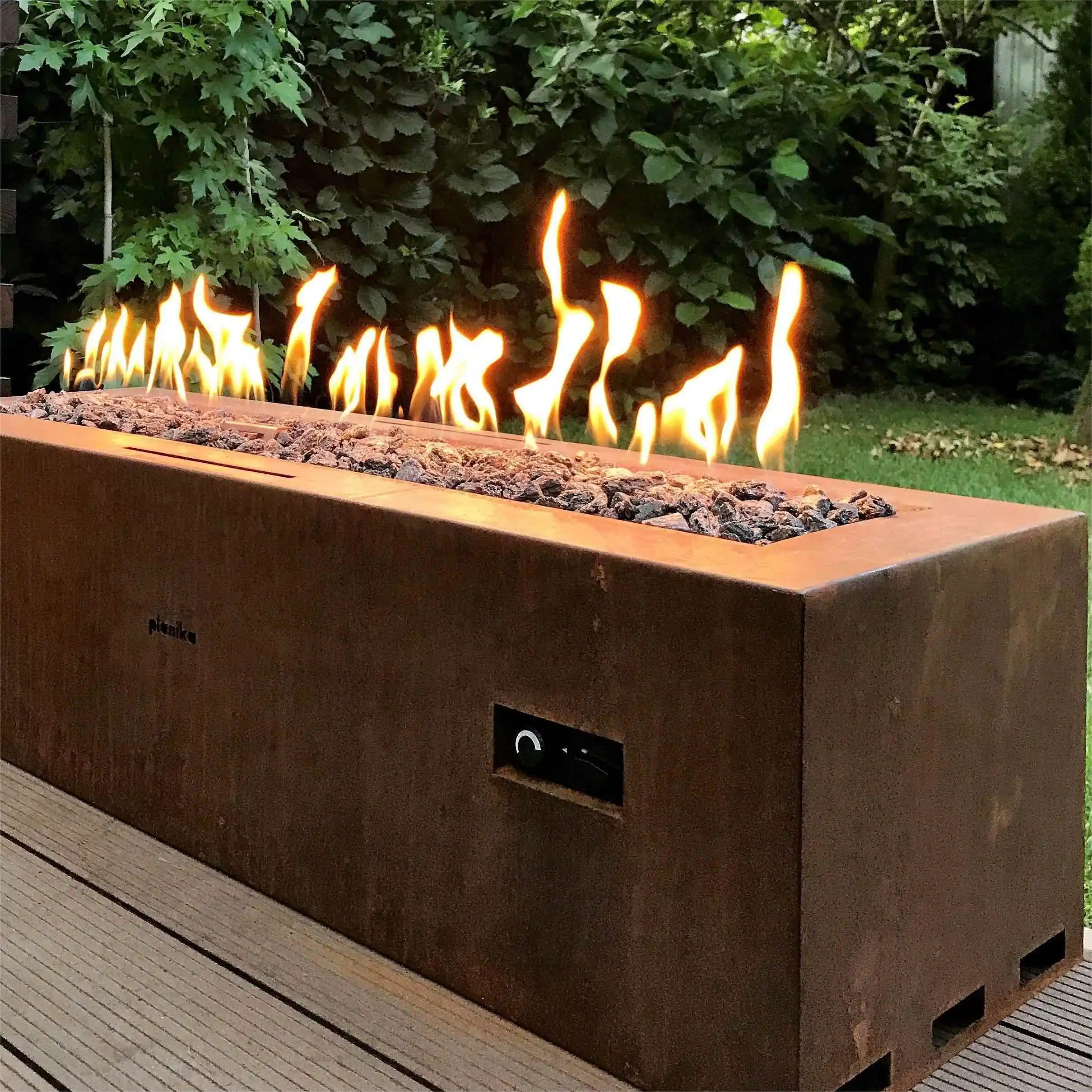 Outdoor Metal Gas Fire Pit Corten Steel Fireplace With Stainless Steel Burner Pan