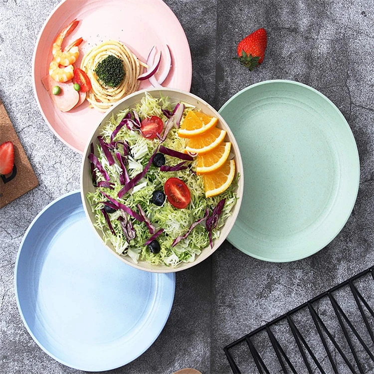 10 Inch Wheat Straw Deep Dinner Plates Set of 4 Microwave and Dishwasher Safe Unbreakable Sturdy Plastic Dinner Plates