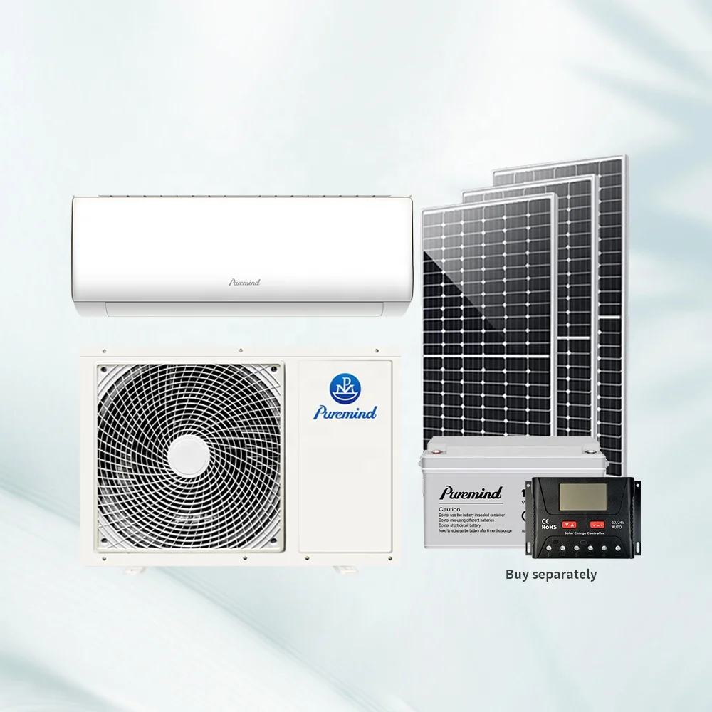 Puremind 48V 12000Btu Solar AC DC Hybrid Air Conditioner Mini Split Wall Mounted Aircon for House Villa Apartment 1.5hp 1ton