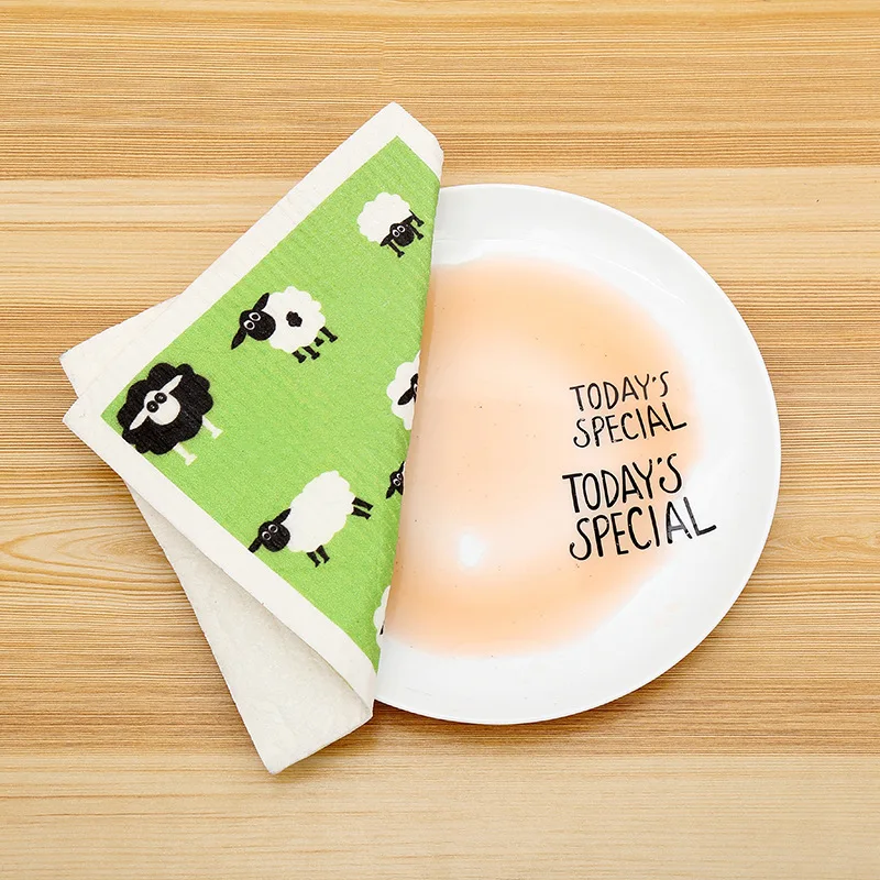 Dish Sponges Rags Absorbent Dishcloth Wood Pulp Sponge Cleaning Cloths Wet Dry Household Kitchen Rag Dishwashing Scouring Pad