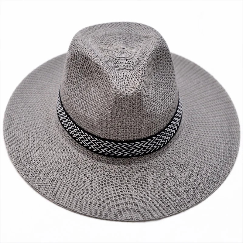 SP23-3133 Fashion Breathable Classic Summer Panama Straw Hats Men Outdoor Beach Sun Protection Hats