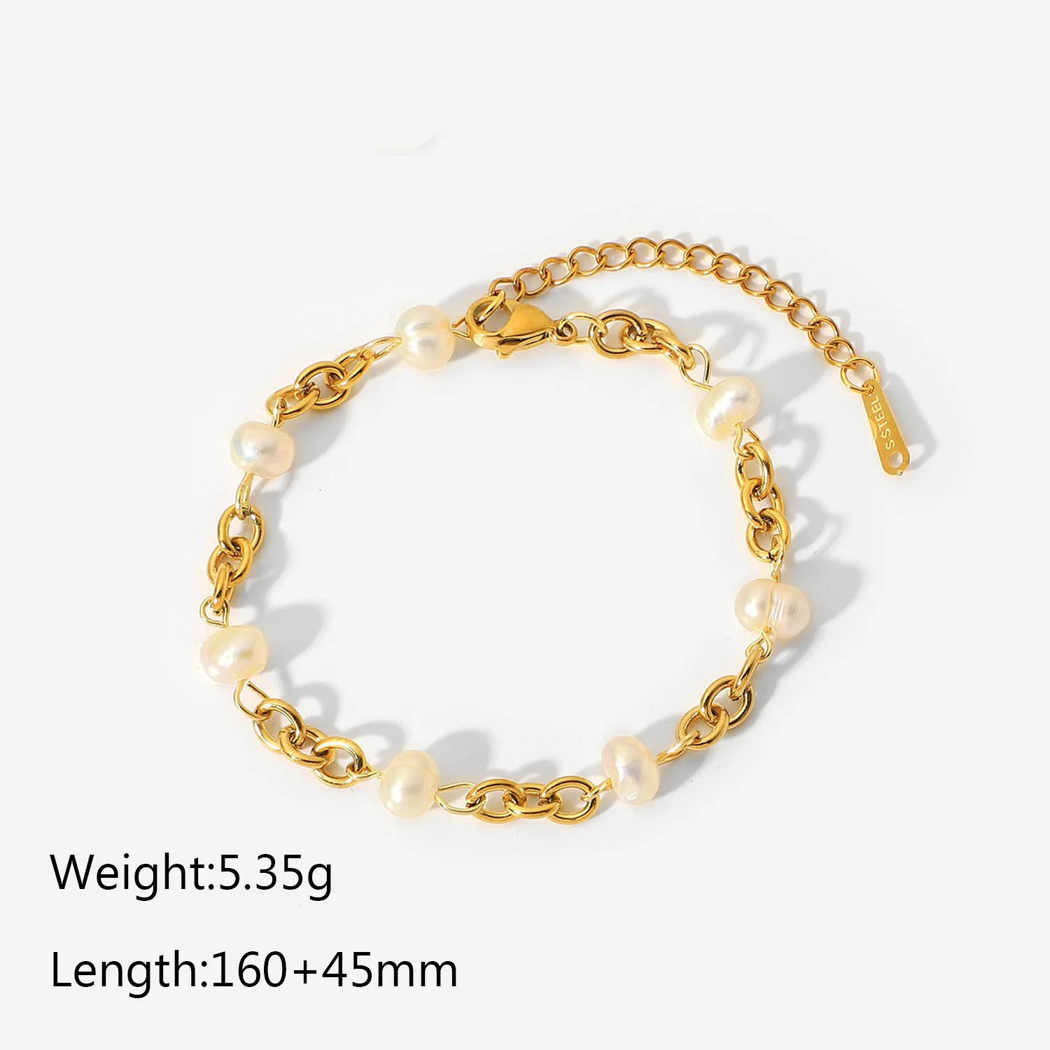 Hot Sale Stainless Steel 18K Gold Plated Natural Freshwater Pearl Chain Bracelet