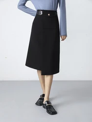 HISOKEY asymmetric design half skirt commuter women clothing Solid high waist mature long skirt