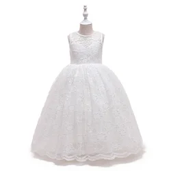 White Vintage Sleeveless Lace Children Girls Flower Party Princess Dresses