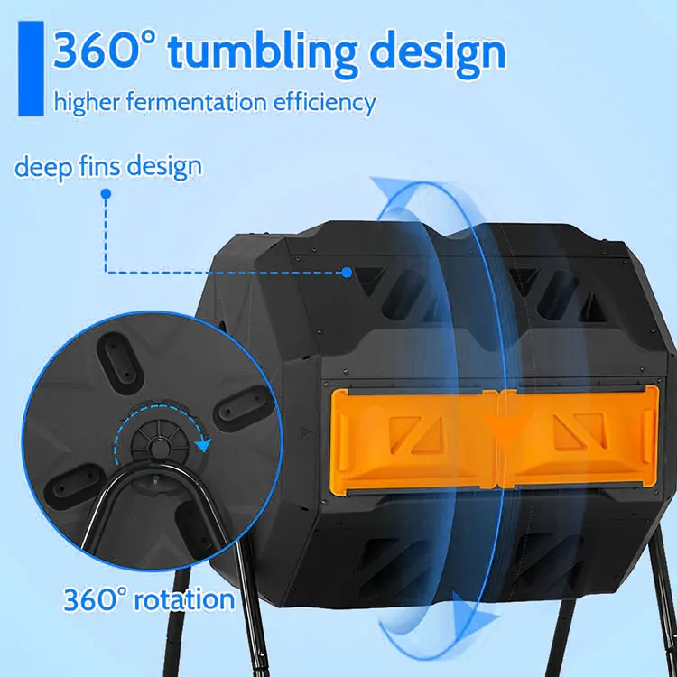 43 Gallon Outdoor Tumbling Compost Bin Compost Tumbler Bucket Trash Can Chamber Sliding Doors Composting Bins