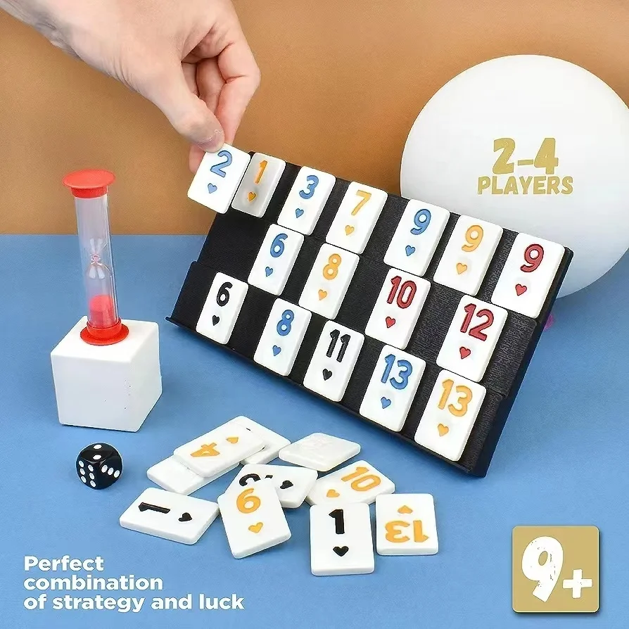 Rummy Cube Game with Case, Classic Rummy Cube Board Game for Kids Rummy Cubes Game with 106 Tiles and 4 Durable Trays