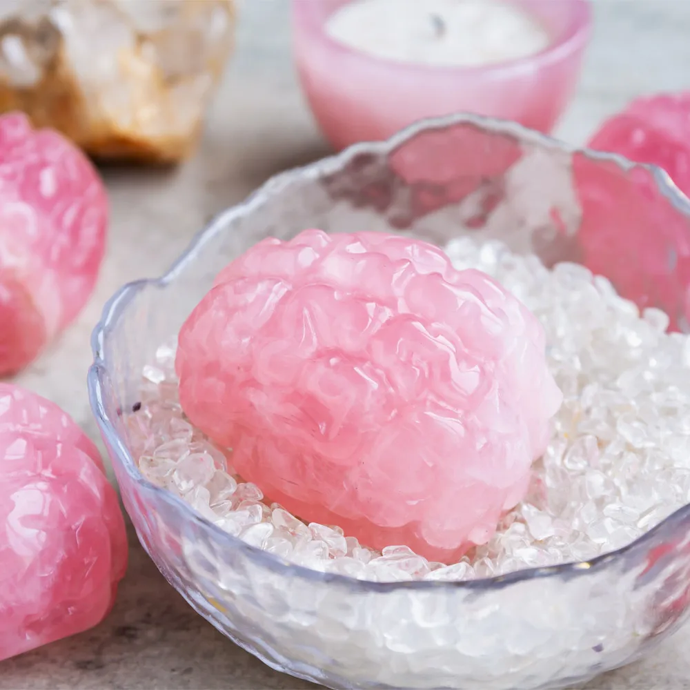Natural crystal hand carved rose quartz brain for home decorations