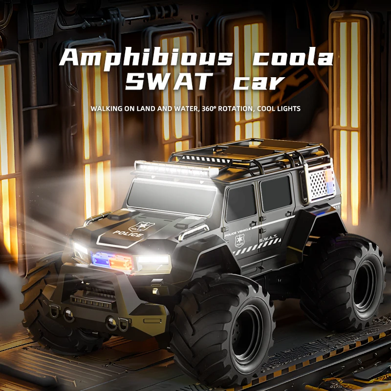 New Product Remote Control Cars 4WD With Lights Amphibious Stunt 2.4G Radio Off-road Big Wheel Police Car Toys For Kids