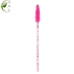 Crystal glitter handle eco friendly retractable lip gloss eyelash brushes mini pink bamboo silicone disposable mascara wand