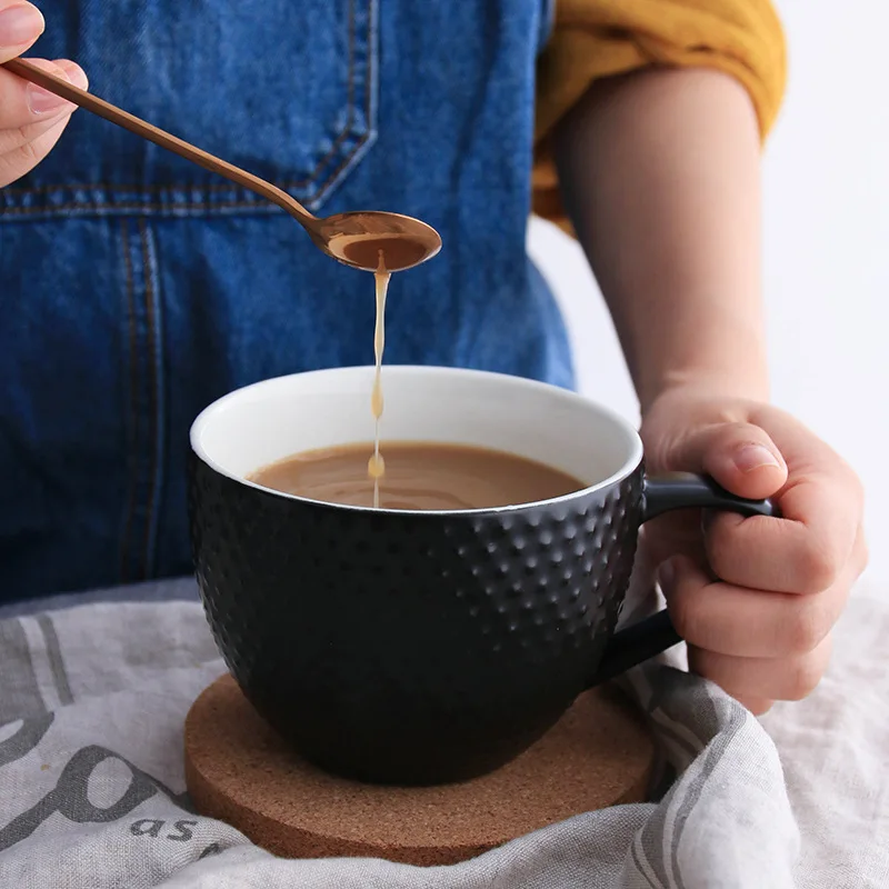 15OZ Porcelain Cup And Aaucer Porcelain Espresso Cup Cappuccino Cups Set With Wood Coaster For Cafe Lattes