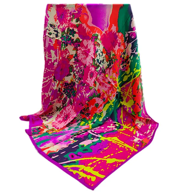 High Quality Silk Scarves Screen Printed Women Stain Silk Square Scarf Silk 90 Size Scarf