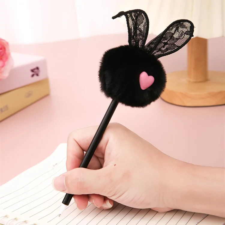Fluffy ballpoint pen Fur Pom Bunny Kawaii School Supplies Cute Cartoon Rabbit Plush Pens Boys Girls Fun Pen for kids Easter gift