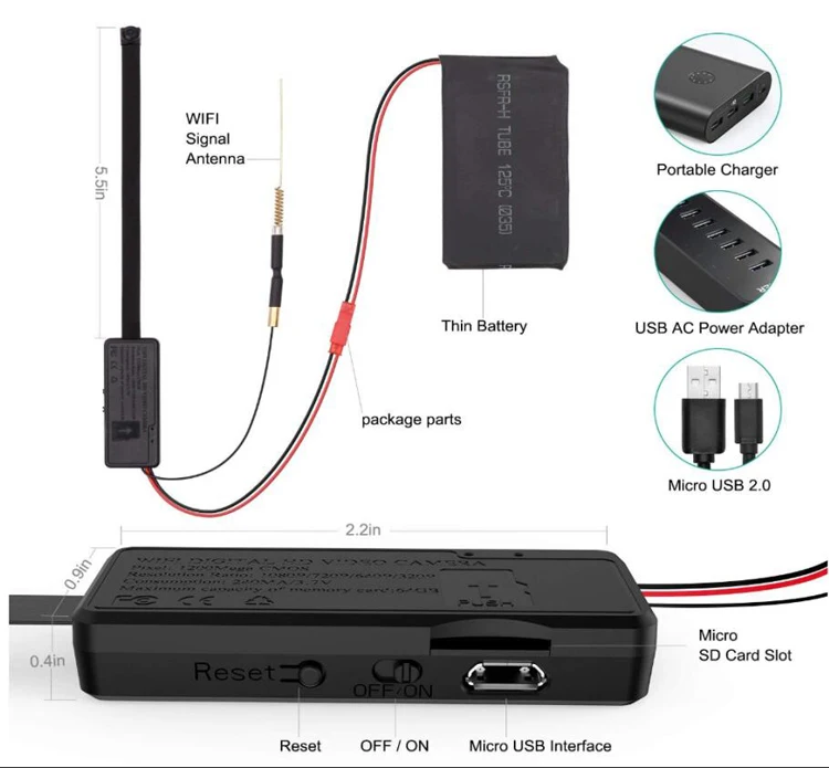 LOOKCAM APP Spy recorder S200 4K 1080P Wireless WiFi IP Camera 1080P Micro camera DIY module with 3000mah battery