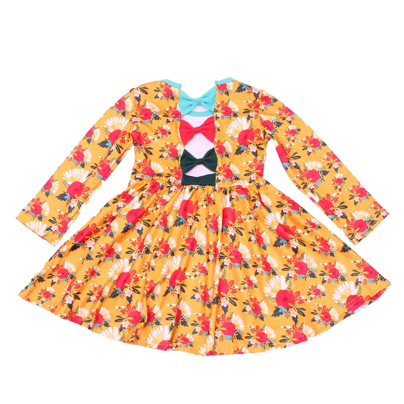 fashion flower dresses for girls of 10 years old girls frock pattern for autumn toddler cotton skirts with back bowknot