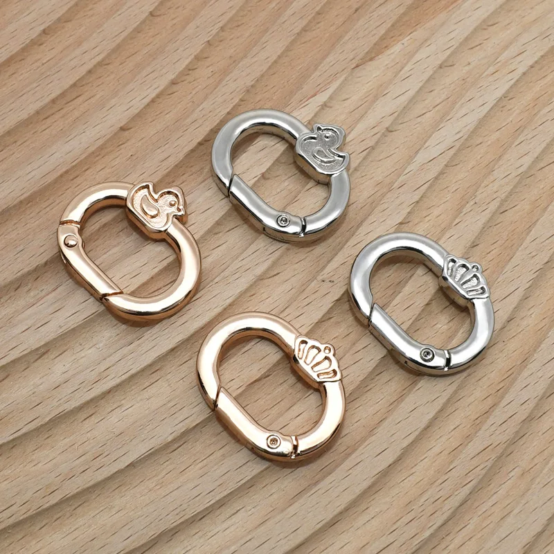 Crown decoration Spring Gate Rings small size Push Gate Snap Hook key chain holder cute littler Duck custom Carabiner