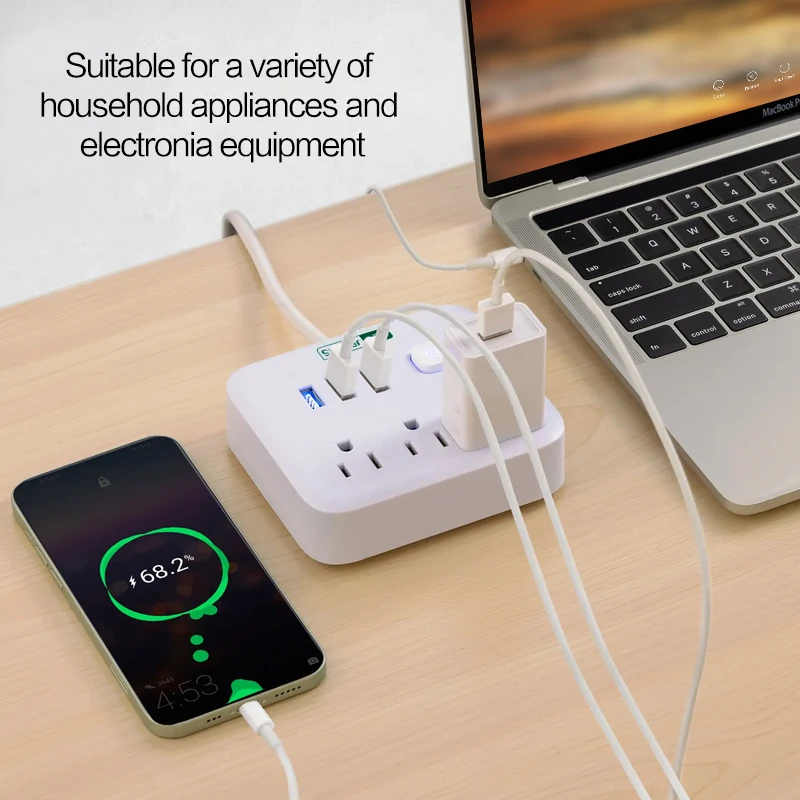 Hot sale USA power strip 3 AC outlet electrical extension board with 3 usb  output socket