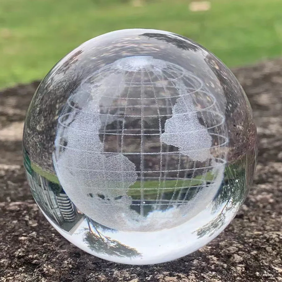 Custom Crystal Globe Paperweight 3D Laser Engraved Glass Sphere Display Ball Meditation Ball Home Decoration