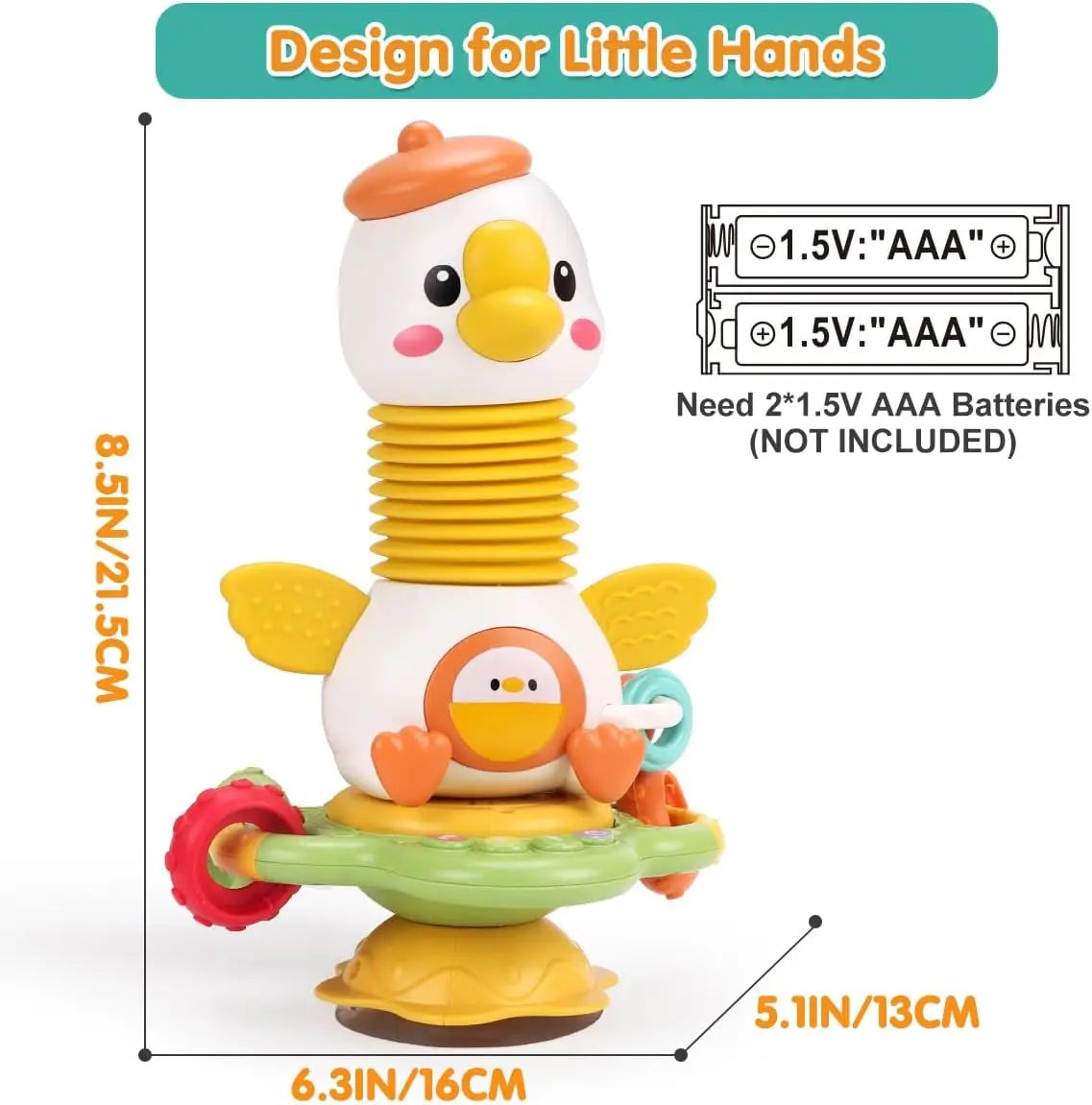 2024 Unisex Goose Battery Operated Highchair New 2 1 Montessori Baby Sensory Toy Suction Cup Musical Sound Teething Car Travel