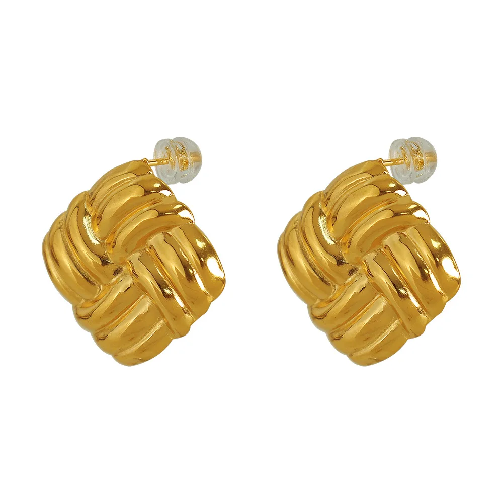 Aretas 2024 Jewelry Earrings 2023 Pvd 18k Gold Plated Stainless Steel Hypoallergenic Non Tarnish Texture Square Earrings Women