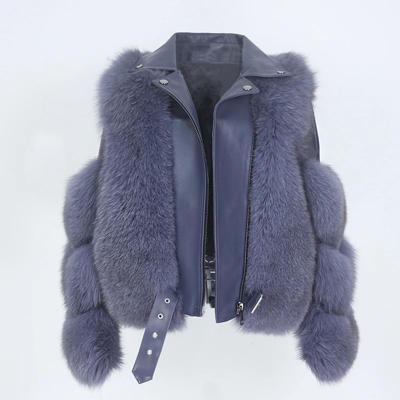 
OFTBUY 2021 Real Fur Coat Vest Winter Jacket Women Natural Fox Fur Genuine Leather Outerwear Detachable Streetwear Locomotive 
