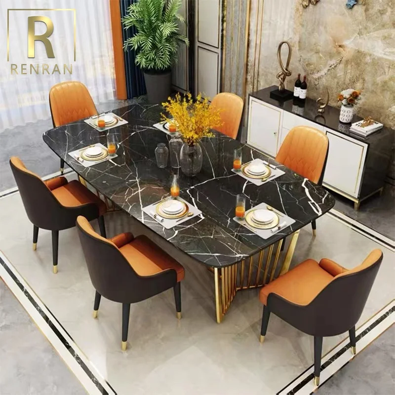 Fashionable home furniture modern popular high quality luxury modern white marble stone top rectangle long dining table