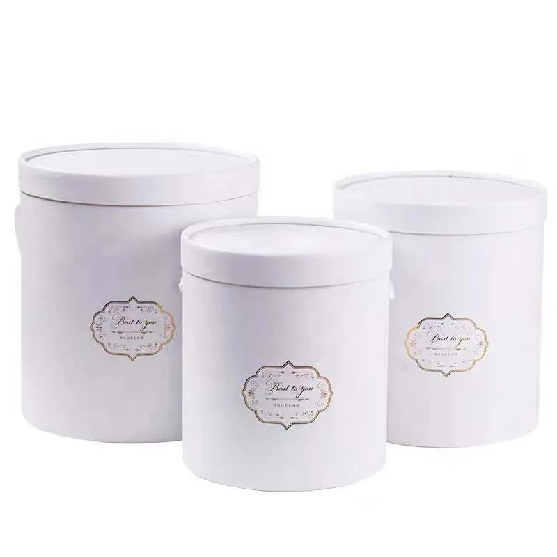 Fancy Flower Packaging Rigid Black Paper Box Cylindrical Cardboard Round Extra Large Rose Flower Bouquet Paper Box with Handle